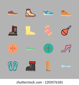 foot icon set. vector set about sneaker, socks, high heel and flip flops icons set.