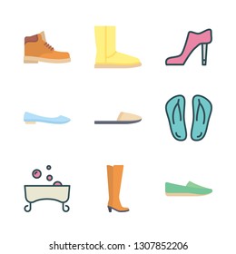 foot icon set. vector set about ballet flats, flip flops, slipper and shoe icons set.