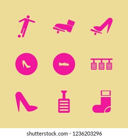 foot icon. foot vector icons set men shoes, women shoes, football player and pedal