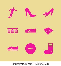 foot icon. foot vector icons set football shoe, football player, men shoes and woman shoe on the pedal