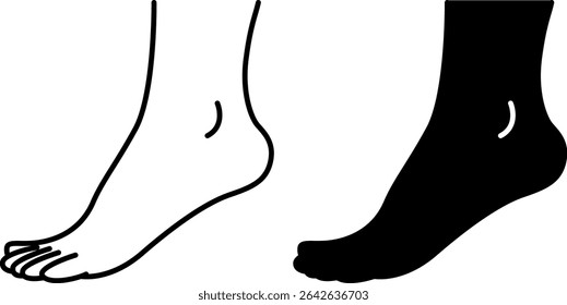 Foot Icons. Black and White Vector Illustration. Medical. Human Lower Leg, Toes. Concept Anatomy