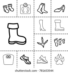 Foot icons. set of 13 editable outline foot icons such as boot, footprint of  icobird, baby socks, socks, family footprint, woman shoe, animal paw, woman boot, man shoe
