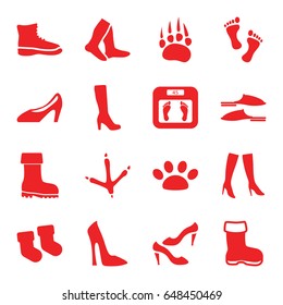 Foot icons set. set of 16 foot filled icons such as boot, animal paw, footprint of  icobird, baby socks, woman boot, woman shoe, floor scales, socks, slippers, shoe