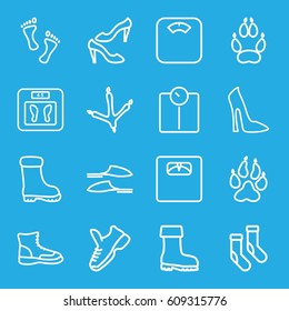 Foot icons set. set of 16 foot outline icons such as animal paw, footprint of  icobird, woman shoe, floor scales, socks, slippers, shoe, boot, foot, trainers