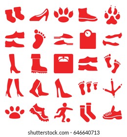 Foot icons set. set of 25 foot filled icons such as animal paw, footprint of  icobird, baby socks, foot print, woman boot, woman shoe, socks, slippers, man shoe, shoe
