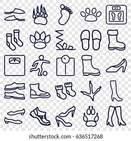 Foot icons set. set of 25 foot outline icons such as animal paw, footprint of  icobird, boot, baby socks, foot print, woman boot, floor scales, socks, slippers, sandals, shoe