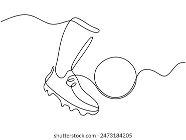 foot kicks the ball continuous line drawing. Fitness and sport concept. Vector illustration minimalist design hand drawn.