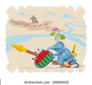 Foot knight in battle. Cartoon, 6, vector