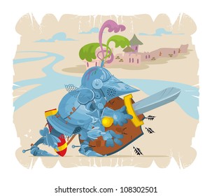 Foot knight in battle. Cartoon, 8, vector