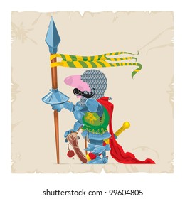 Foot knight with a letter and a flag, vector