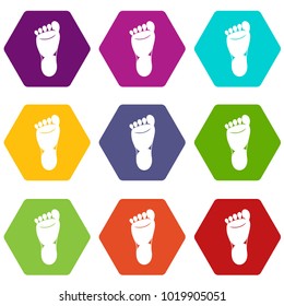 Foot left leg icon set many color hexahedron isolated on white vector illustration
