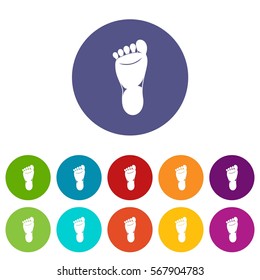 Foot left leg set icons in different colors isolated on white background