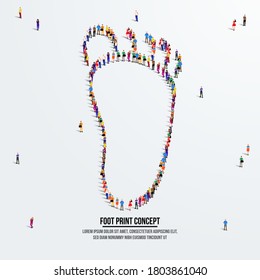 Foot or leg concept. A large group of people form to create a shape foot or leg. People organ icon series. Vector illustration.