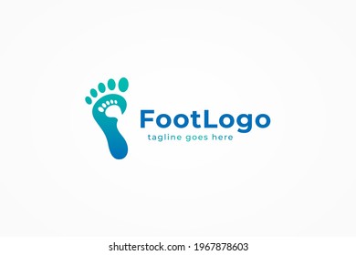 Logotipo de pie. Gradiente azul y verde Pared Huella de silueta con estilo de corte de espacio negativo dentro aislado en fondo blanco. Elemento de plantilla de diseño de logotipo de vectores planos.