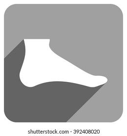 Foot long shadow vector icon. Style is a flat foot iconic symbol on a gray square background.