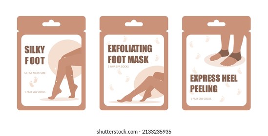 Colección de máscara de pies. Concepto de cuidado de la piel. Cera para los pies hidratantes. Rutina matutina. Tiempo de baño. Producto de belleza dibujado a mano para Spa. Ilustración vectorial al estilo de las caricaturas planas.