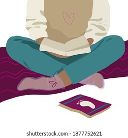 Foot mask. Concept of skin care and beauty procedures. Woman reading a book while wearing foot mask socks. Spa procedures at home.