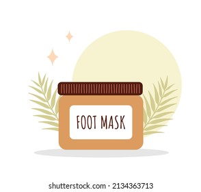 Foot mask. Skin care concept. Cream for moisturizing feet. Morning routine. Bath time. Hand drawn beauty product for Spa. Vector illustration in flat cartoon style.
