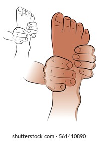 Foot massage, foot care, color vector drawing on the theme of pain, foot massage