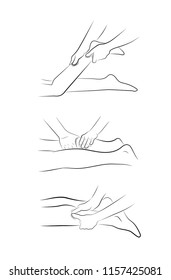 foot massage. hand movements for feet massage. medical recommendations. vector illustration.