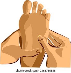 Foot massage. Kneading of acupuncture points on the feet.