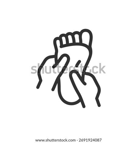 Foot massage, linear icon. Relaxation and reflexology therapy. Line with editable stroke.