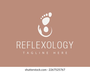 Foot Massage and Logo Design. Foot Print with Hand Caring. Foot Massage Business Logo Design.