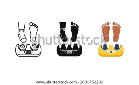Foot massage machine icon set with wellness treatment illustration relaxation equipment technology