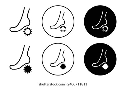 Foot massage orthopedic ball icon. barefoot massage with orthopedic rubber ball for leg ankle feet workout exercise to relaxation in pain logo vector set. foot massage treatment therapy bare ball sign