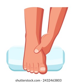 Foot Massage. Self-massage of the foot of the feet. Closely related concepts of health and medicine. Treatment, prevention, self-help. Vector. Graphics for web design.