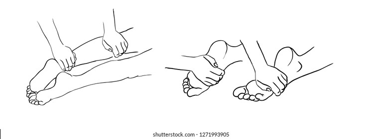 Foot massage, shin massage, by hands. Recommendations for manual therapy. Sketch.