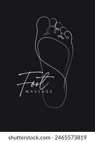 Foot massage silhouette illustration drawing in linear style on black background
