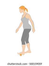 Foot massage tennis ball. medical advice. vector illustration.