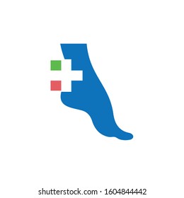 Foot Medical Logo Design. Pharmacy Cross Health Care Vector. Helping and Meditation Graphic. 