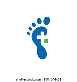 Foot Medical Logo Design. Pharmacy Cross Health Care Vector. Helping and Meditation Graphic. 