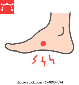 Foot pain color line icon, painful and leg, foot ache vector icon, vector graphics, editable stroke filled outline sign, eps 10