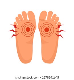 Foot pain concept vector illustration on white background. Man or woman feel painful at sole of the foot area.