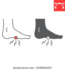 Foot pain line and glyph icon, body pain and human disease, foot ache vector icon, vector graphics, editable stroke outline sign, eps 10.