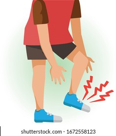 Foot pain or sore. The boy is sick, Sick person and feeling bad. Cartoons showing negative gestures and feelings. The child is a patient. Cartoon vector illustration.