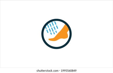 Foot pedicure with water shower on foot icon Logo design vector template