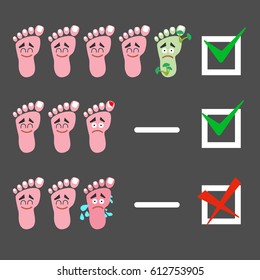 Foot podiatry medical infographic concept. Human feet anatomy. Vector illustration with ticks in boxes conceptual of confirmation