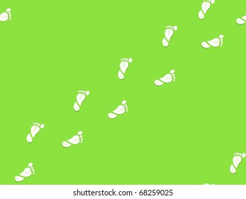 foot print in form of leaf seamless pattern on green background