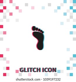 Foot print  glitch effect vector icon. Footstep illustration.