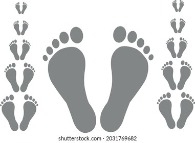 Foot print icon. Bare foot print Black on white feet icon vector , stock vector illustration flat design style with small to large foot
