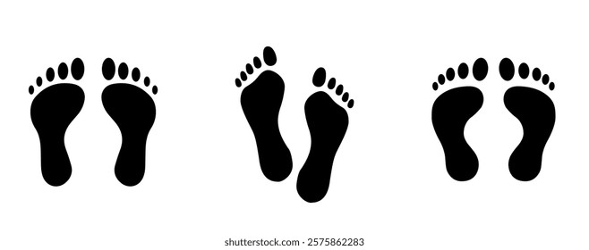  Foot print icon, Bare foot print Black on white feet icon.vector illustration