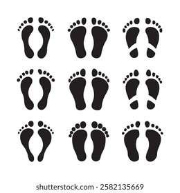 Foot print icon collection on white background