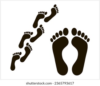 Icono de impresión de pies aislado. Humanidad. Símbolo de fútbol. Viaja descalzo. Ilustración del vector EPS 10