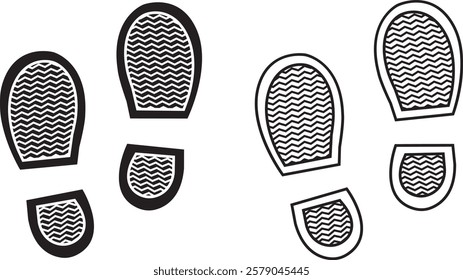 Foot print icon set. Human foot pet black vector flat and line collection isolated on transparent background. Shoe print step symbol sign of walking, track imprint, sole of shoe printmaking technique.