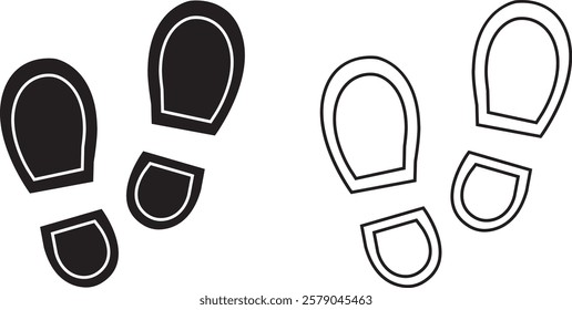 Foot print icon set. Human foot pet black vector flat and line collection isolated on transparent background. Shoe print step symbol sign of walking, track imprint, sole of shoe printmaking technique.