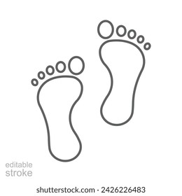 Foot print icon. Simple outline style. Bare foot print, feet, human footstep, footprint concept. Thin line symbol. Vector illustration isolated. Editable stroke.